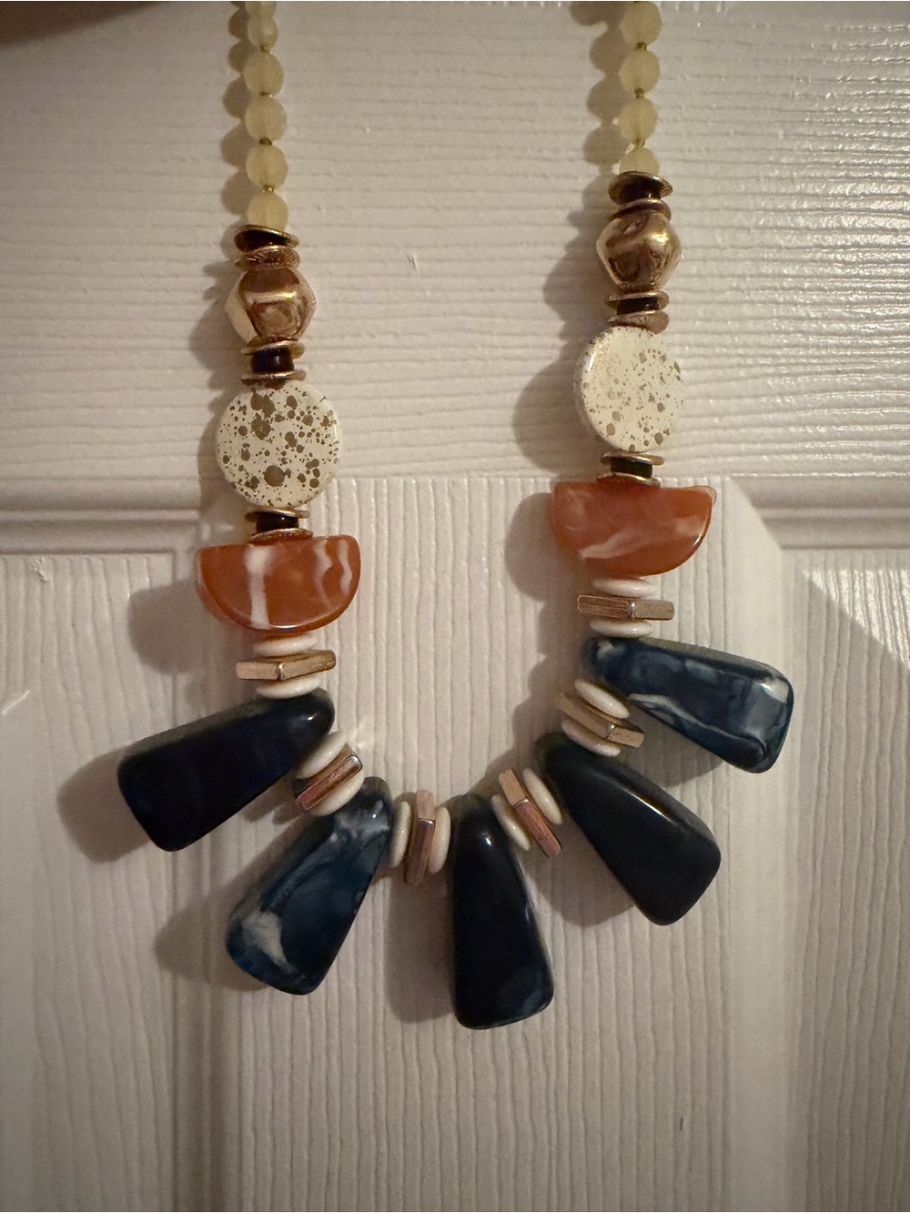 Handcrafted Navy and Coral Beaded Statement Necklace